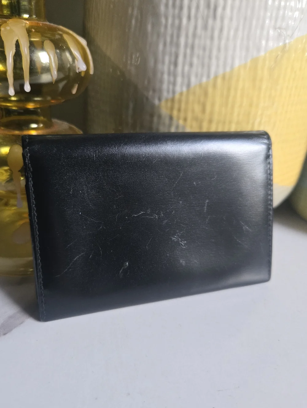 Vintage GUC Cartier Black Leather Slim Bifold Card Wallet